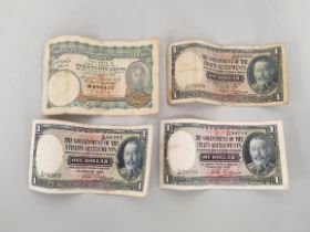 Banknotes. Three Straits Settlements one dollar notes dated 1st January 1935 and a Malaya 25 cents