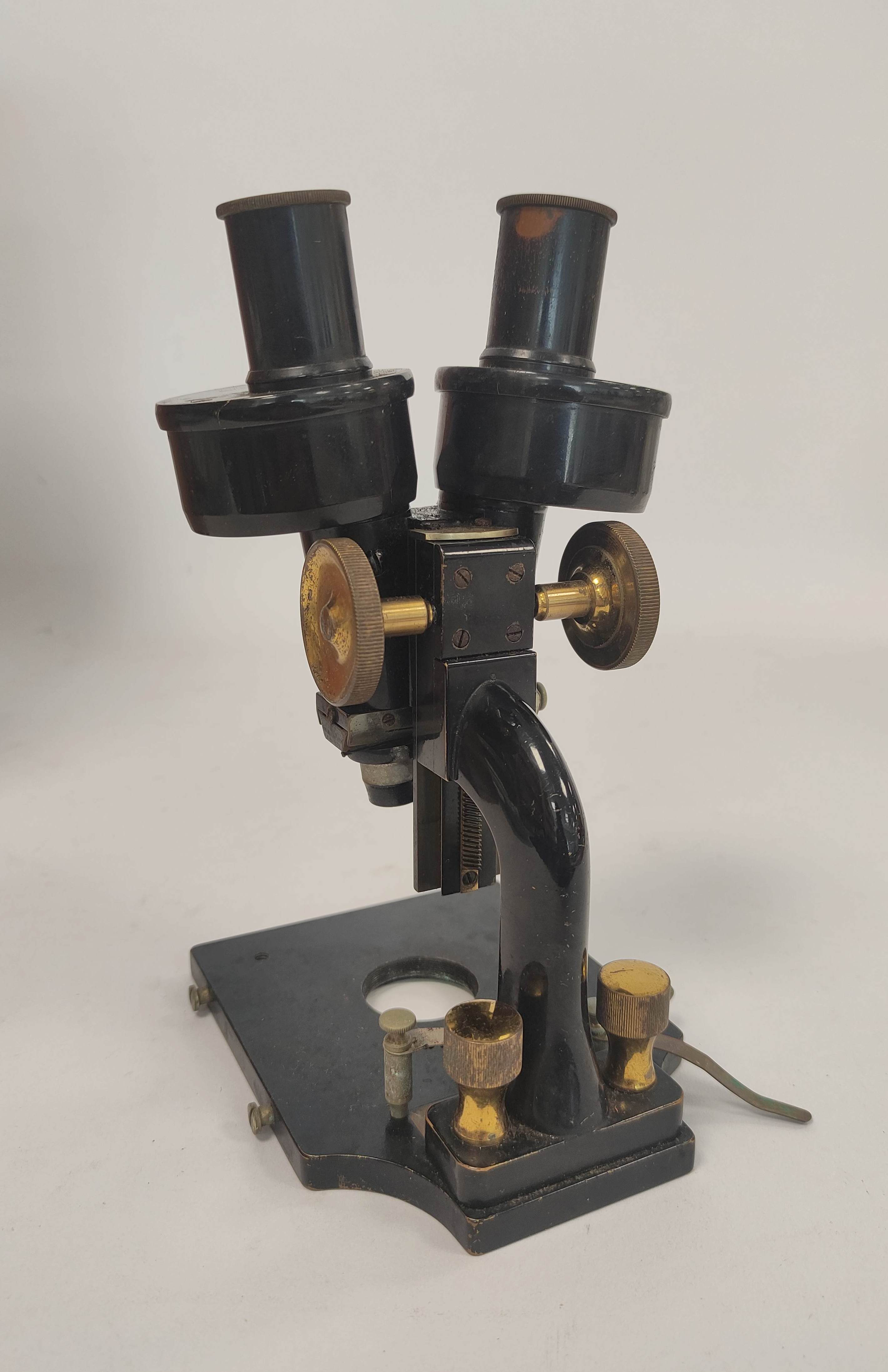 Early 20th century microscope with double lens, Charles Perry, London, stamped twice for maker and - Image 3 of 9