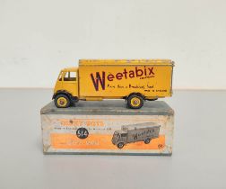 Dinky Toys. Guy Van 'Weetabix'  No 514 yellow cab and body with applied company logo to the side.