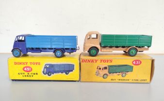 Dinky Toys. Two boxed Guy Warrior 4-Ton Lorries No 431 one with light tan cab and dark green back,
