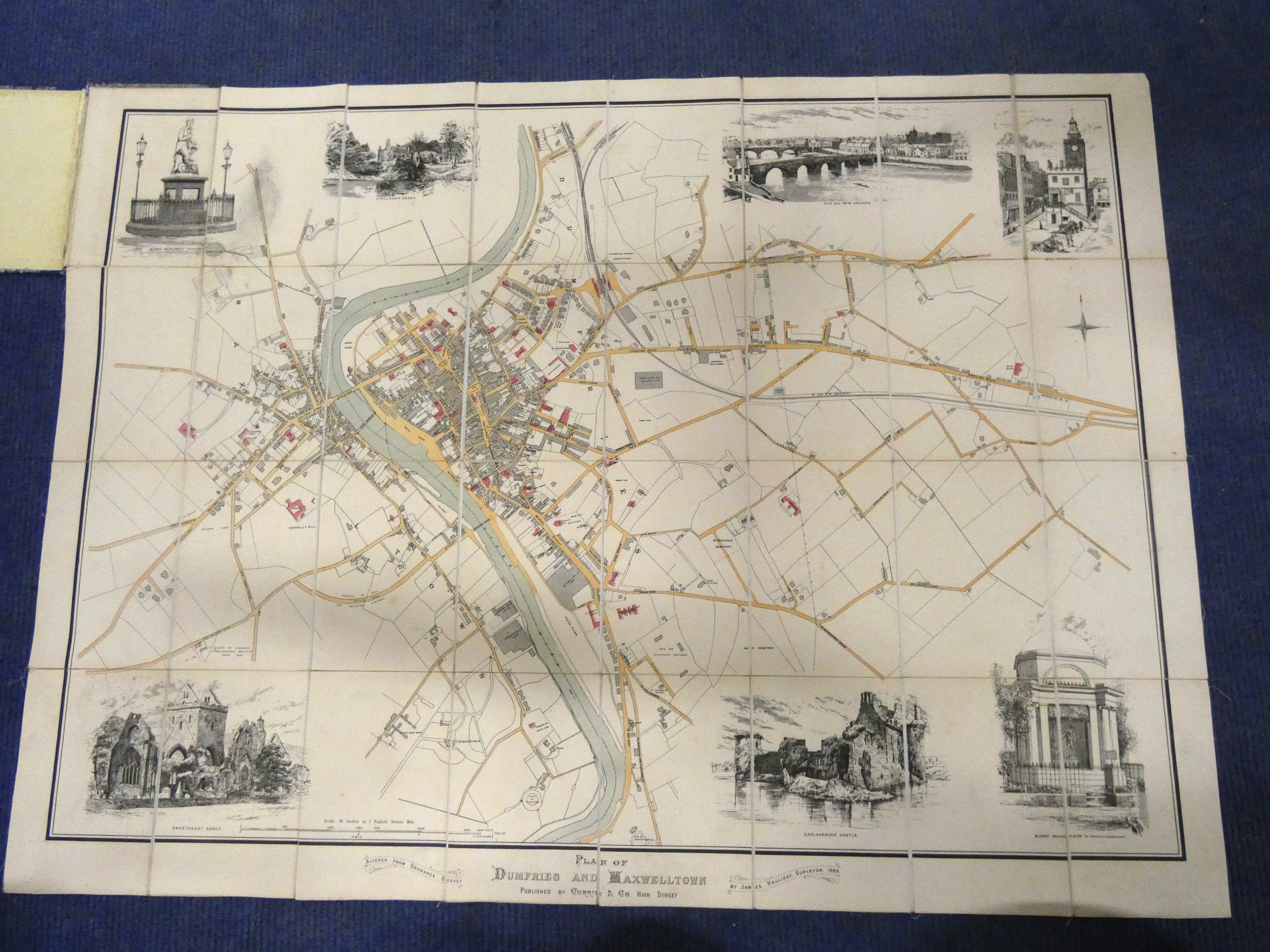 HALLIDAY JAMES, Surveyor.  Fldg. eng. col. plan of Dumfries & Maxwelltown, dissected & mounted on - Bild 2 aus 8