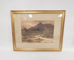 British School Mountain Landscape Scene with Stream Watercolour Initialled ETC to lower right 33.5cm