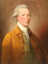 David Martin (Scottish 1737 - 1797). Portrait of James Hunter (1727-1770), half-length in an ochre