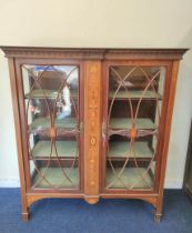 Art Nouveau inlaid mahogany display cabinet,  early 20th Century with twin glazed astragal doors