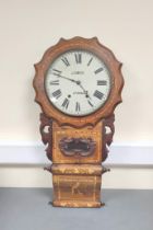 Victorian walnut marquetry drop dial wall clock, The American clock named to J. Smith - Kendal to