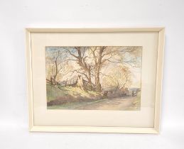 E. Jeffrey (British 20th Century) Rural Lane with Figures Watercolour Signed 35.5cm x 53cm To