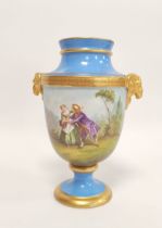 19th century Sevres style porcelain vase of urn shape, depicting an 18th century courting couple
