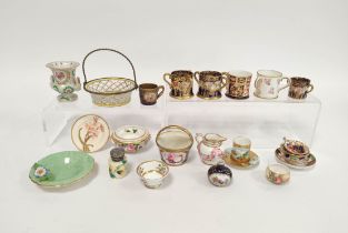 Group of miniature porcelain to include pair of Crown Staffordshire tygs, Royal Crown Derby imari