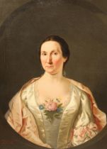 Sir George Chalmers. Portrait of Mrs. John Blair, bust-length in a white dress and a pink shawl with