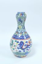 Chinese Wanli style vase painted in the Doucai palette with garlic mouth, Decorated with artisan