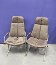 Tim Bates for Pieff. Pair of Designer chairs circa 1970s, with padded leather upholstered back rests