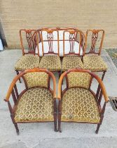 Victorian style six piece inlaid mahogany parlour suite comprising of settee, pair of tub