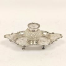 Silver ink stand with mounted glass receiver, shaped oval stand. Birmingham 1905. 76g