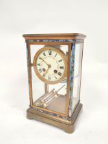 French late 19th century 'four glass' mantel clock with mercurial pendulum and champleve enamel