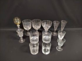 Group of Regency style glassware to include rummers, ale glass, and cordial glasses, with later
