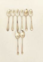 Set of six bright cut teaspoons by George Giles 1789 and a pair of spoons with scroll heels C1760 (