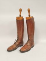 Pair of antique tan leather riding boots belonging to Major Macalister Hall of the Argyll &
