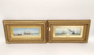 After Francis Moltino (1818-1874). Old views from the Thames. Oil on board. 9cm x 29cm. Marked