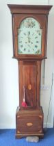 Eight day longcase clock with painted arch dial with sprays of flowers in mahogany case with
