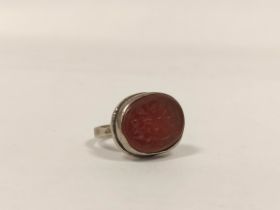 Antique Middle Eastern ring with inscribed carnelian in silver, probably 18th/19th century.