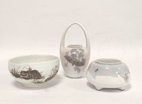 Three pieces of Royal Copenhagen comprising  matt glazed bowl depicting rabbits, small vase and bowl