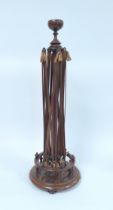 Antique mahogany wool winder with extending sticks above galleried undertier raised on balustrade