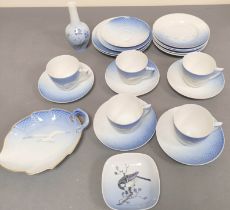 Bing & Grondahl Danish 'seagull' pattern part tea set comprising of five teacups, six saucers, eight