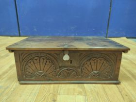 Antique oak bible box circa late 17th / Early 18th century with hinged top, geometric decoration