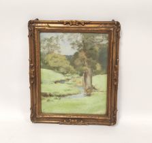 Grace E Sainsbury (Fl 1889-1893). Woodland Stream. Oil on Board. Initialled to lower right. 29cm x