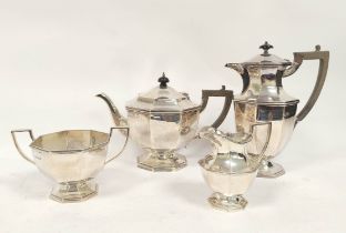 Silver four piece tea and coffee set of octagonal form by J & W Deakin Sheffield 1921. 2114g, 65oz.