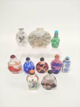 Group of Chinese glass snuff bottles to include Peking glass and famille rose examples, various