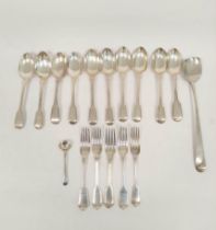 Ten Victorian silver dessert spoons of fiddle and thread pattern, various dates, two similar forks