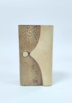 Roger Veal. Tolcarne Pottery. Studio pottery cubed shaped vase with aperture to the top