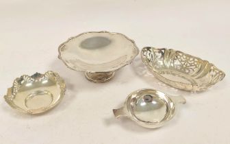 Silver sweetmeat dish, two similar pierced dishes and a small quaich 246g. (4)