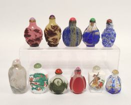 Group of Chinese glass snuff bottles to include Peking glass and famille rose examples, various