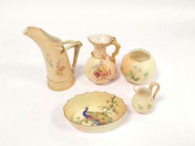 Group of Royal Worcester porcelain circa early 20th century to include blush ivory jug decorated