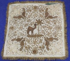 19th or early 20th century Middle Eastern embroidered silk panel, the cream ground worked in