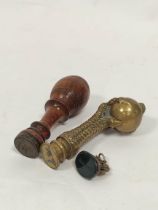 Silver gilt and bloodstone fob seal with griffin grip 'Ormidale', c1820 and a desk seal with wood