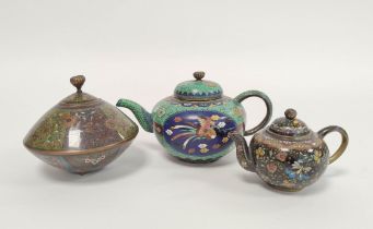 Three pieces of Oriental cloisonne comprising of Chinese style globular tea pot with cover on