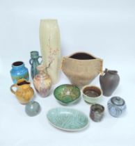 Collection of studio pottery to include glazed vases, jugs and dishes, largest 51cm high (13)