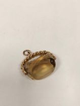 9ct gold curb pattern swivel seal with faceted citrine 1914.