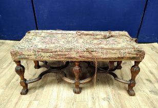 William & Mary revival walnut centre stool circa early 20th Century with Chinese themed damask