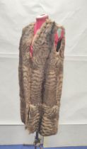 Vintage long fur waistcoat, probably bobcat, with satin lining, no labels, approx. size 14.