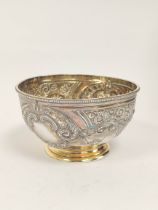 Silver hemispherical bowl, embossed and gilt by Martin & Hall Sheffield 1872 11cm. 154g. 5.5oz.