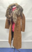 1960's or 1970's long brown suede coat with removeable brown sheepskin collar, no labels, approx.