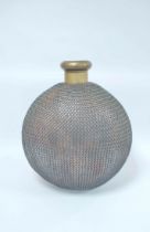 20th Century iron mesh and brass floor standing vessel the large vase with spherical body, 62cm