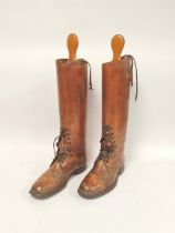 Pair of Antique tan leather riding boots belonging to Major Macalister Hall of the Argyll &