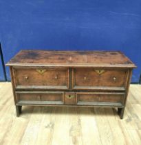 18th Century and later oak chest of drawers of low proportions with two deep drawers above two small