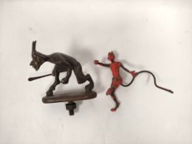 Bronze radiator mascot modelled as an imp, C1920's and a similar figure.