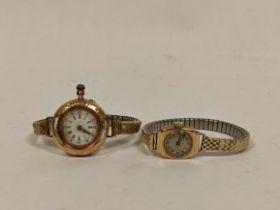 Lady's 9ct gold watch and another, converted '585', r.g. bracelets.